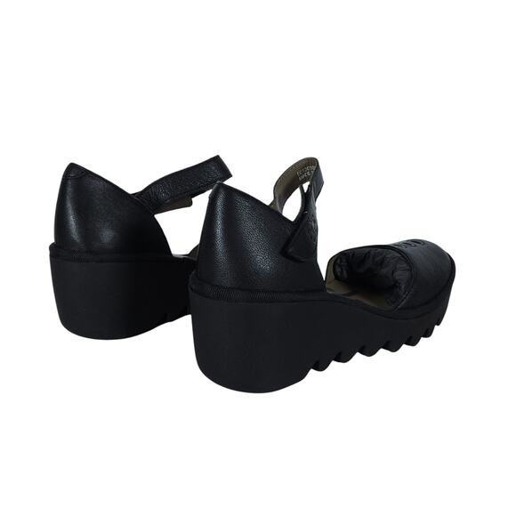 Fly London Womens Shoes 37 Black Leather Platform Ankle Strap Chunky Sole Indie - Picture 4 of 10